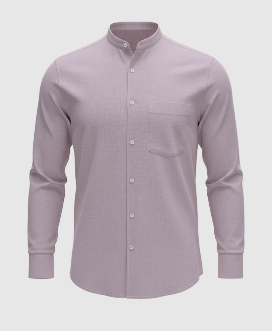 Light beige long-sleeve shirt for men. Mandarin Collar.
